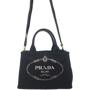 Prada Canapa Tote Denim canvas handbag top handles 2way Blue